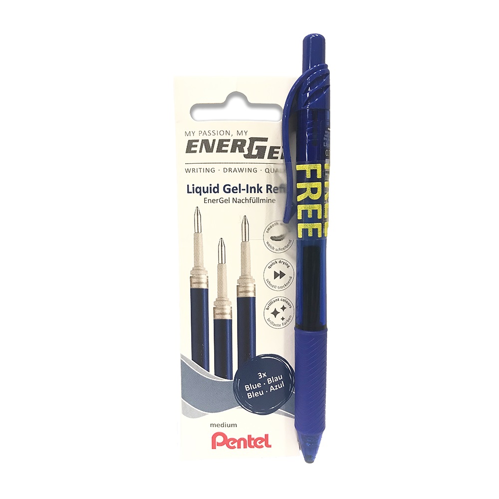 Náhradné náplne pre roller gélový 0,35mm Pentel EnerGel 3ks modré + roler gratis