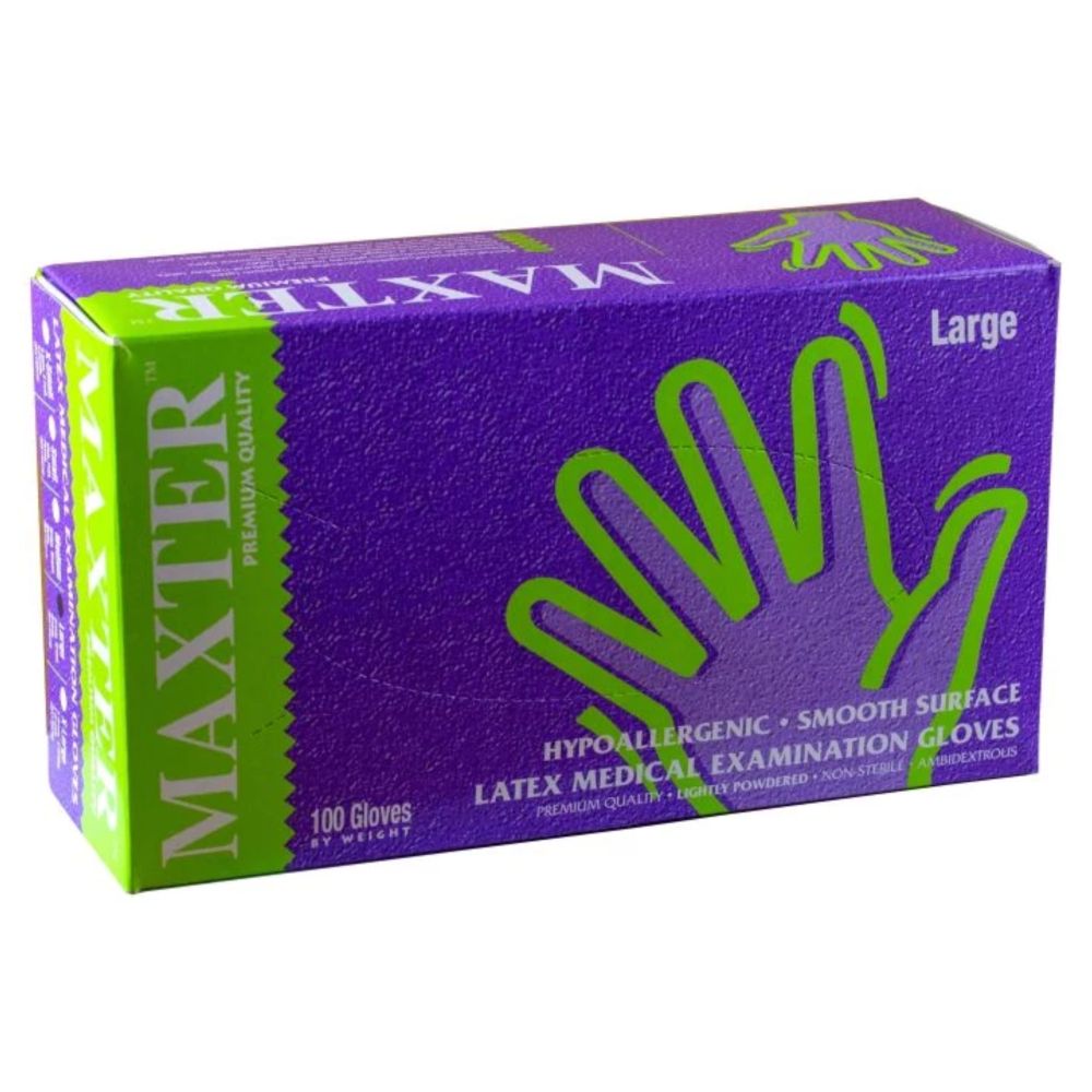 Latexové rukavice s púdrom veľkosť L 100ks Maxter biele