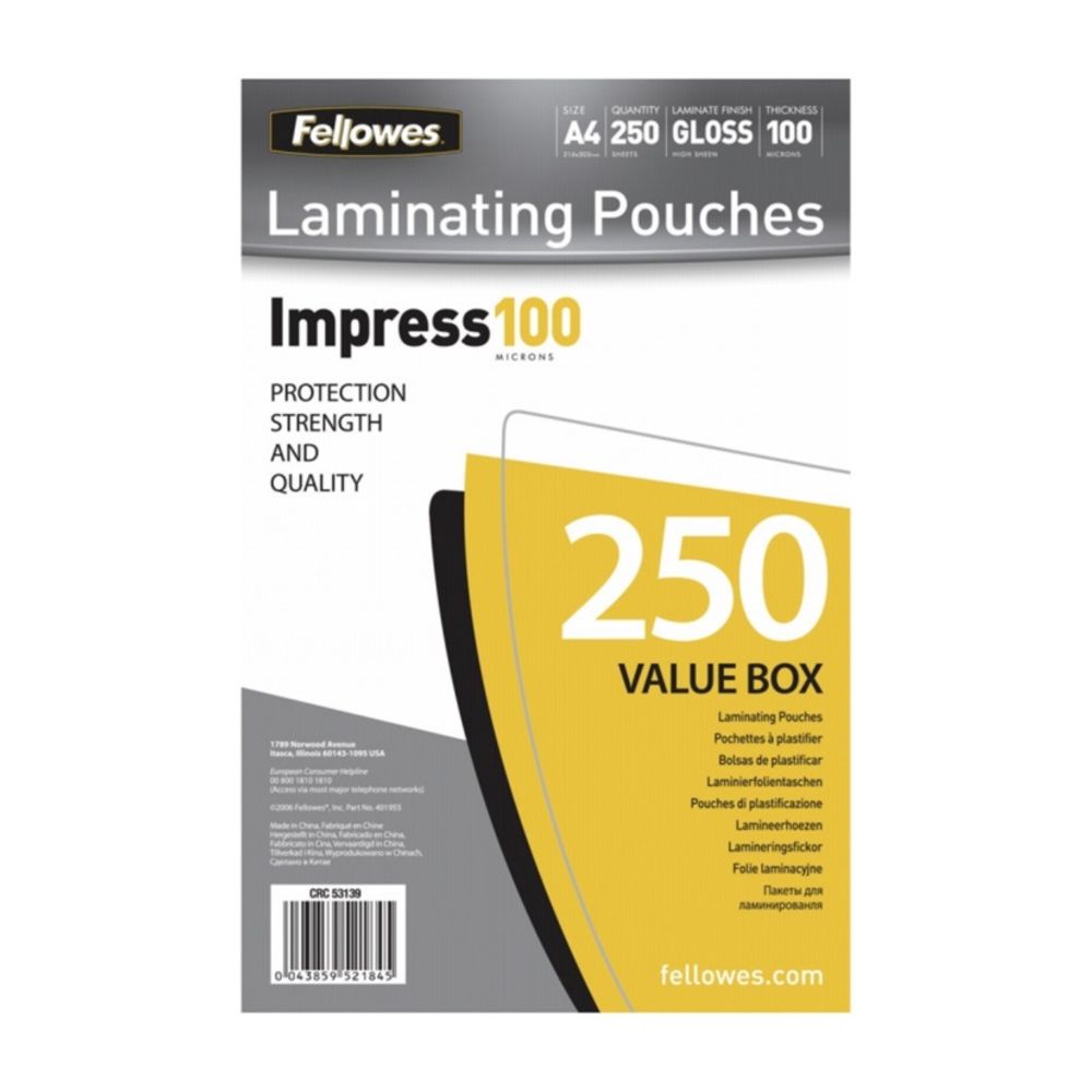 Laminovacia fólia A4 100mic 250ks lesklá, Fellowes
