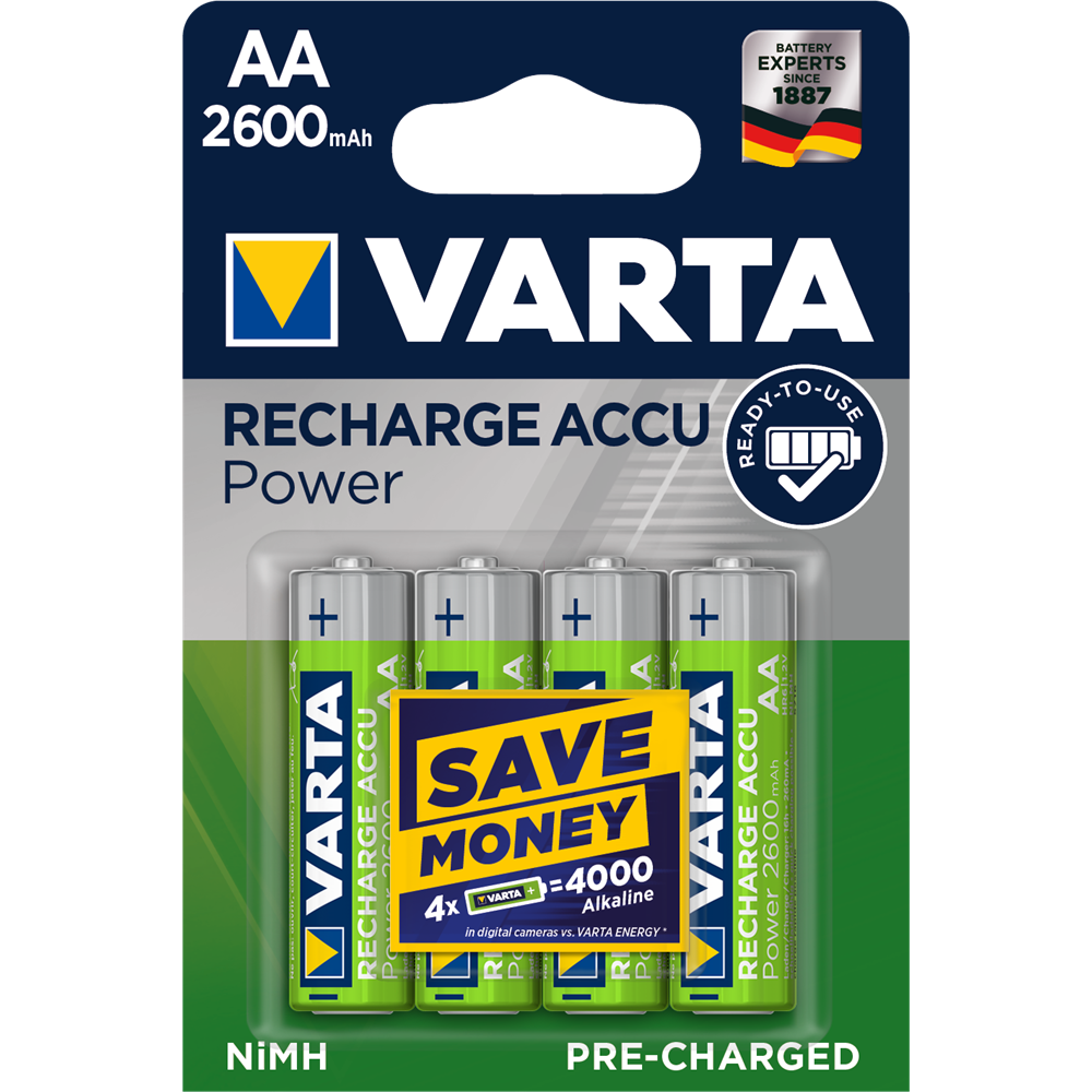 Batéria AA tužková HR6 dobíjateľná 2600mAH 4ks/blister, VARTA RECHARGE ACCUPower