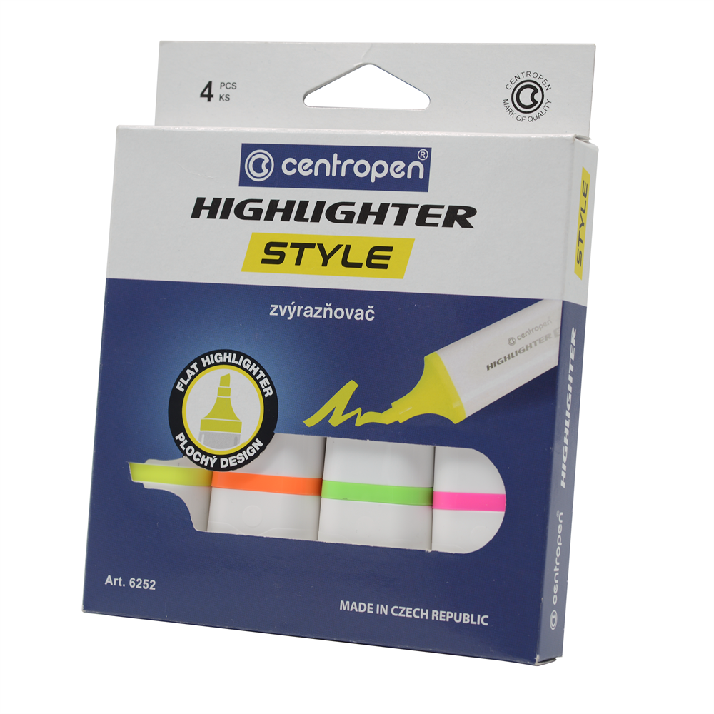 Zvýrazňovač 1-4,6mm mix neónových farieb, Centropen 6252 sada 4ks