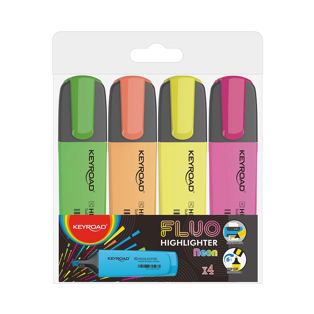 Zvýrazňovač 6mm mix neónových farieb, Keyroad Fluo Neon sada 4ks