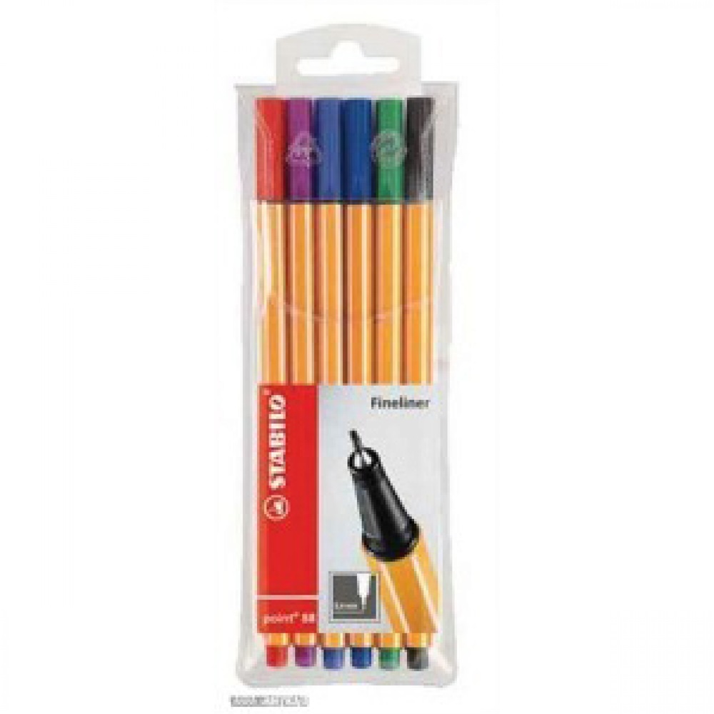 Sada popisovačov 6ks 0,4mm, mix farieb, STABILO POINT 88
