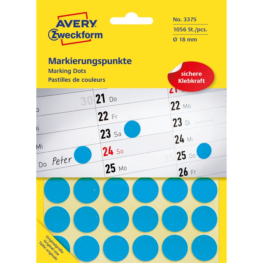 Etikety kruhové 18mm (24/hárok) 44 hárkov, Avery modré