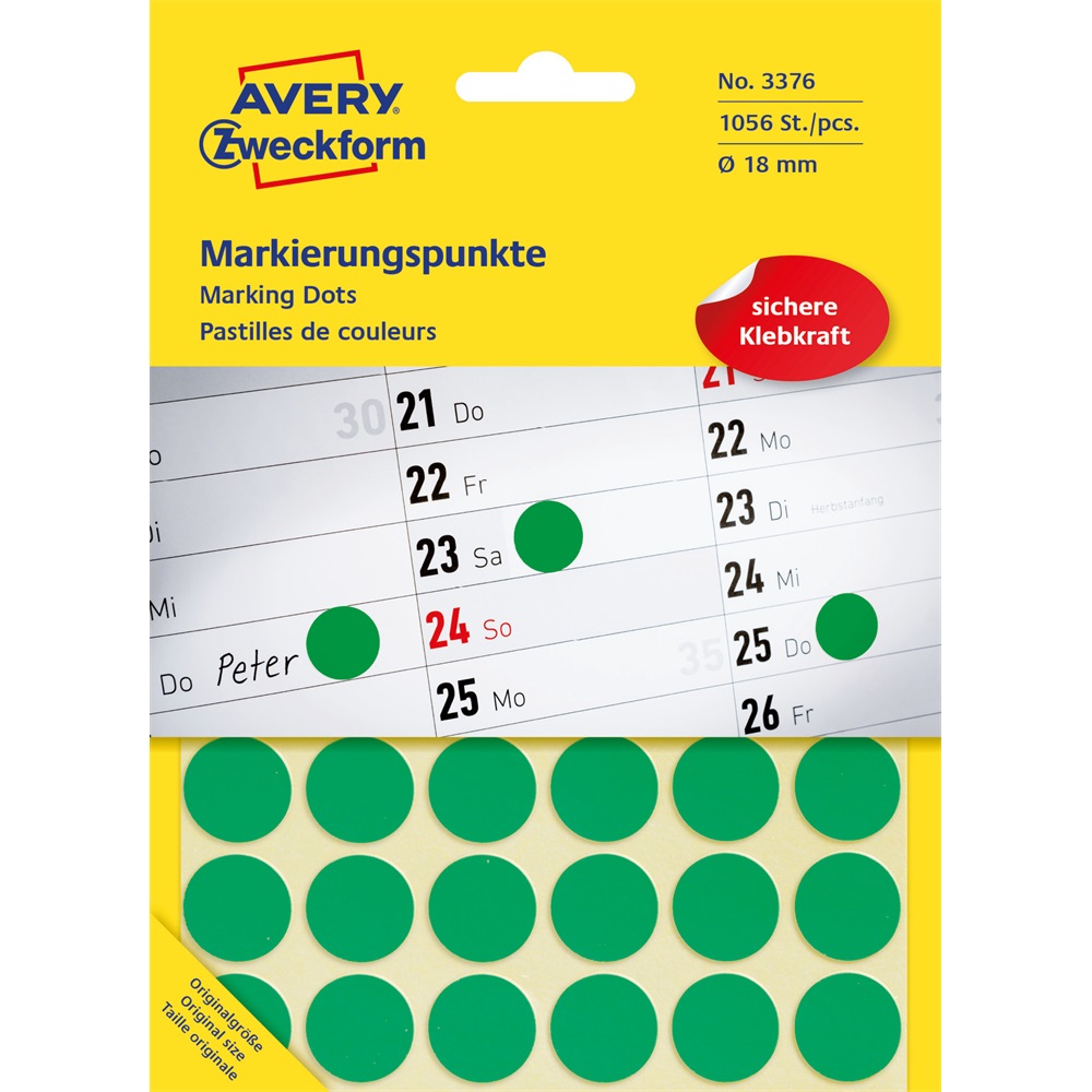 Etikety kruhové 18mm (24/hárok) 44 hárkov, Avery zelené