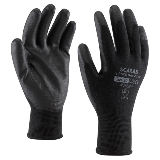 Pracovné rukavice polyesterové s PU dlaňou veľkosť č. 9 (L) čierne