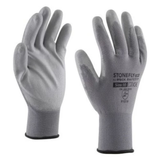Pracovné rukavice polyesterové s PU dlaňou veľkosť č. 9 (L) sivé