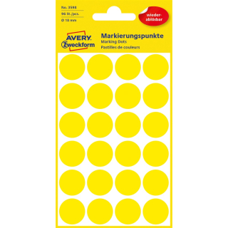 Etikety kruhové odnímateľné 18mm (24/hárok) 4 hárky, Avery žlté